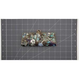 Vintage Gold Blue Brocade Clutch Metallic Abstract Swirl Starry Night Bag